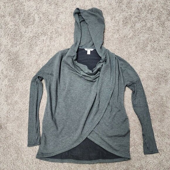 Athleta Hoodie Gray Purana Criss Cross Fleece Lined Sweatshirt XS - Picture 3 of 9